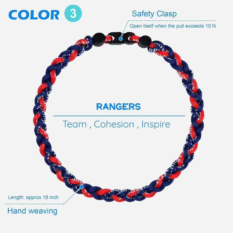 SUPBOMM 3 pcs Baseball Rope Necklaces, League Team Colors Braided Necklace, Baseball Team Gifts - Image 4